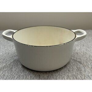 Le Creuset Vintage Cast Iron White Enameled #18 Dutch Oven VTG Cast Iron